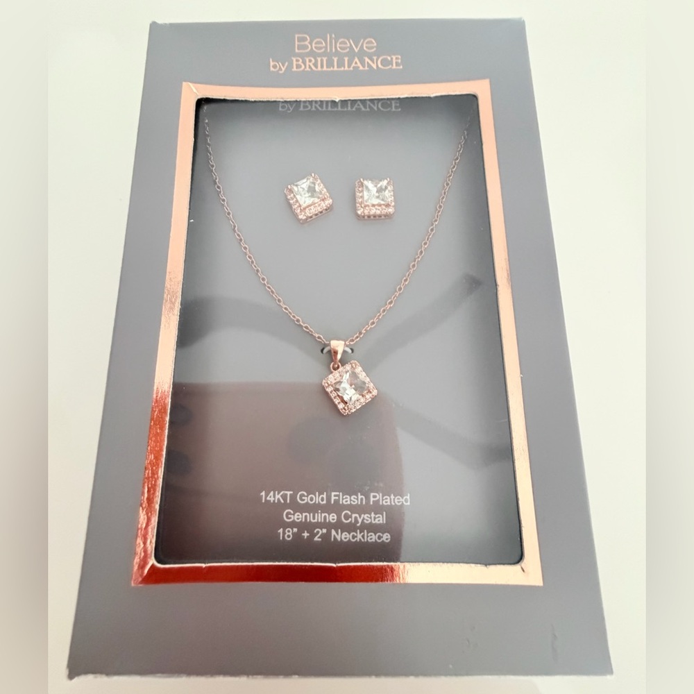 Believe by Brilliance Rose Gold Crystal Necklace & Earring Set